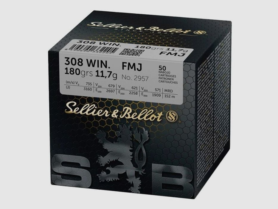 Patronen .308 Win 180 grains FMJ x 50 Sellier & Bellot
