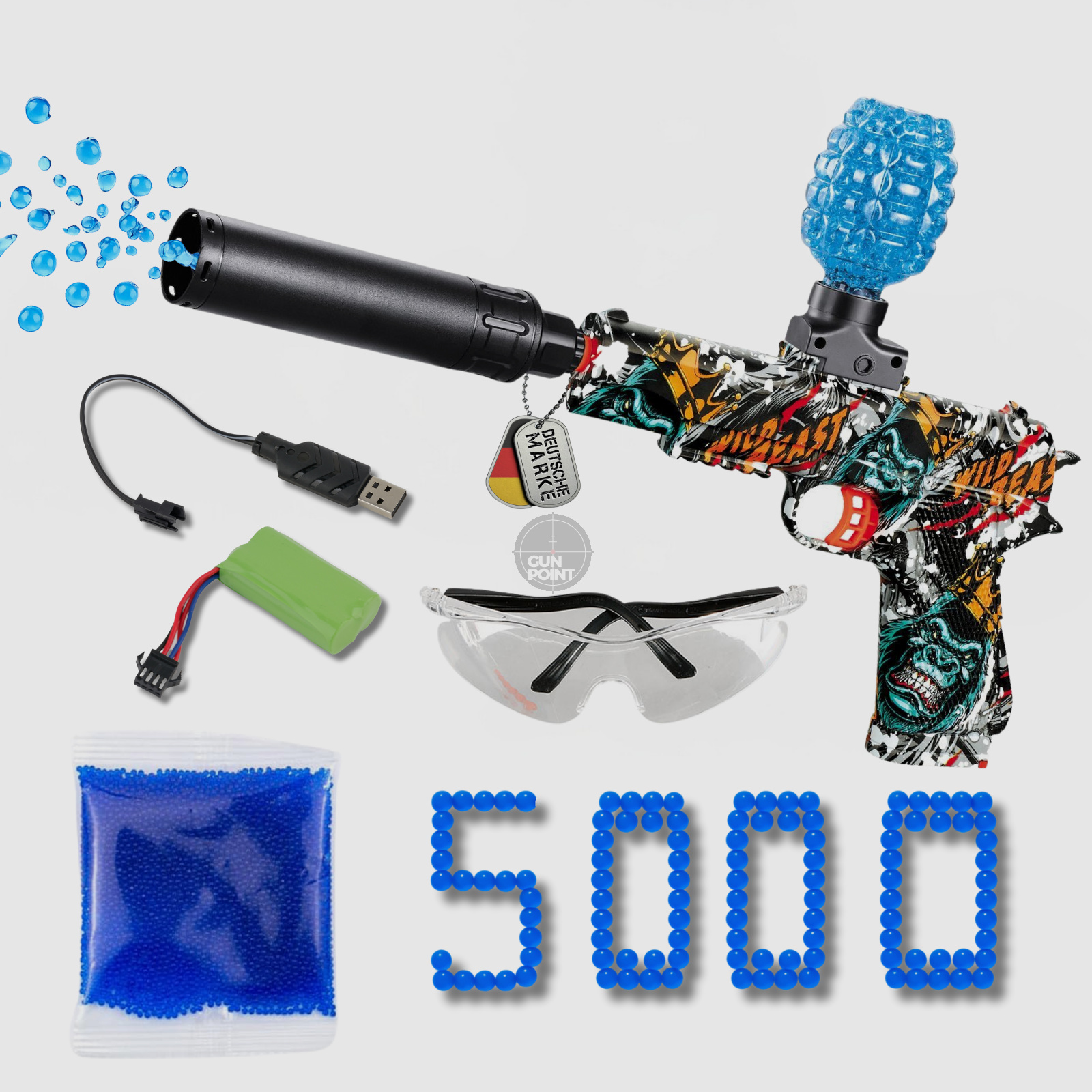 ASGARD Gelsoft - Hydrogel Pistole PZ-617A inkl. 5.000 Schuss Gel Munition