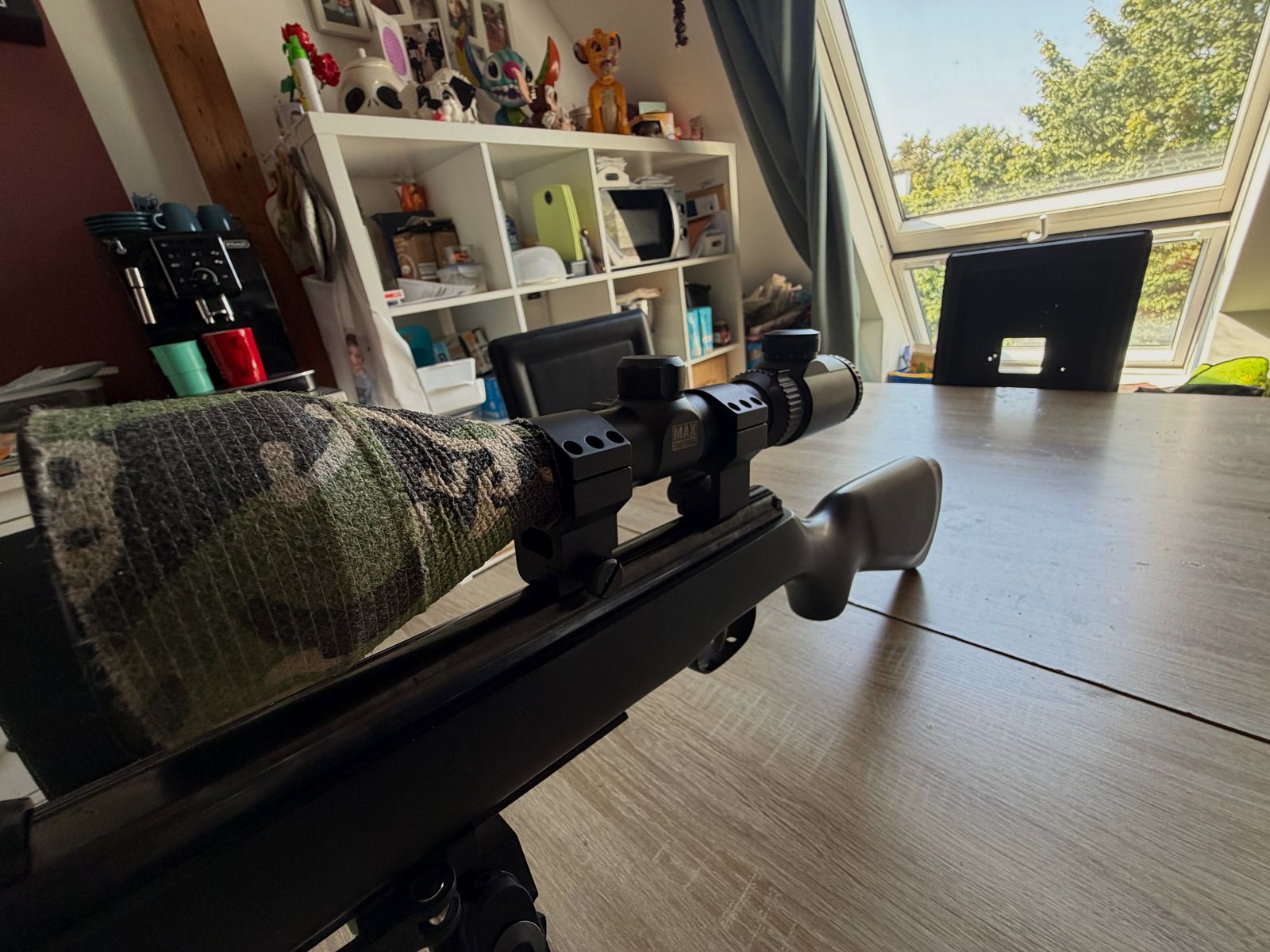 Carabine à air Weihrauch HW30K avec lunette de visée et silencieux.