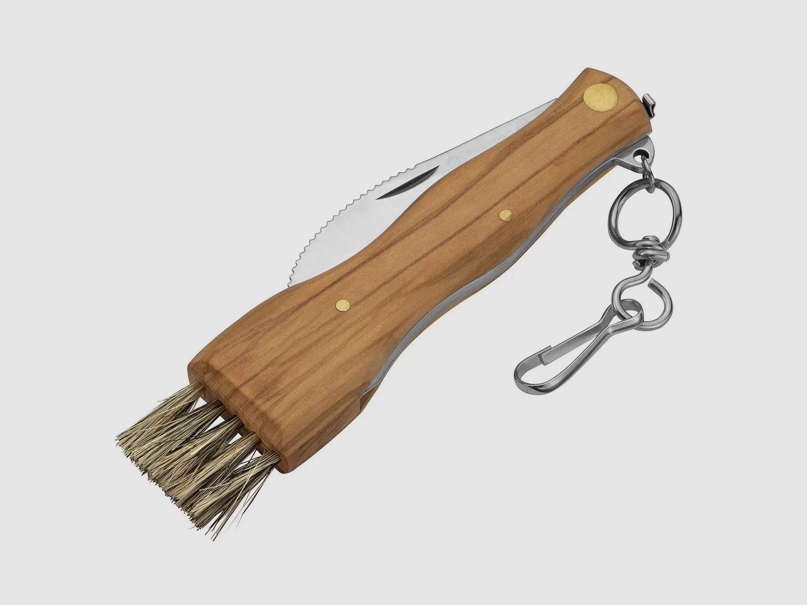 PUMA IP mushroom knife with brush, tweezers and carabiner, olive wood