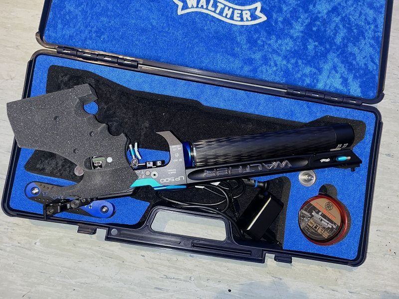 Match pistola ad aria compressa Walther LP500-E / Meister Manufaktur Blu - Grilletto elettronico / Cartuccia in carbonio