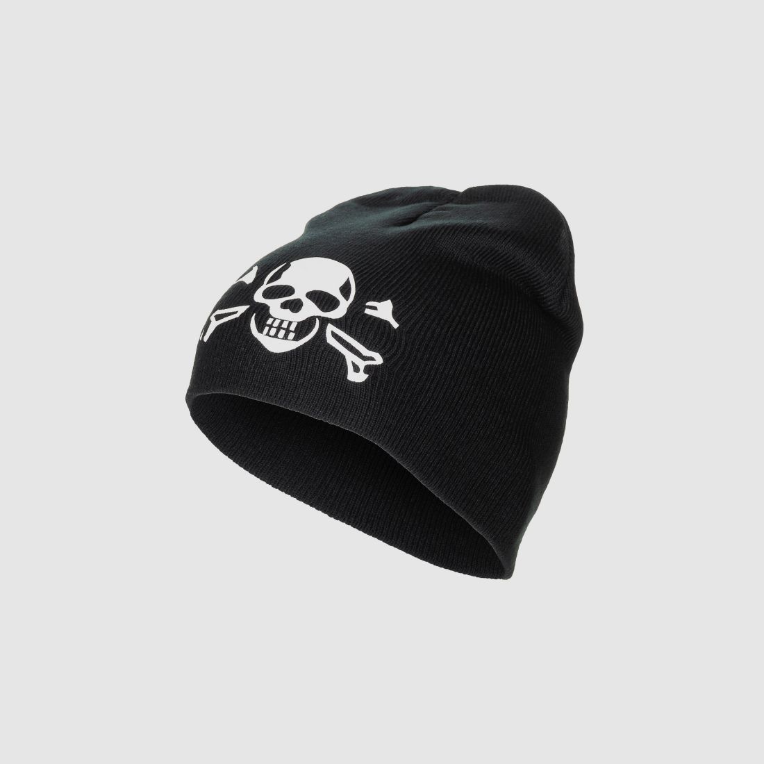 Strickmütze Schwarz mit Totenkopf - Unigröße - Beanie fein gestrickt