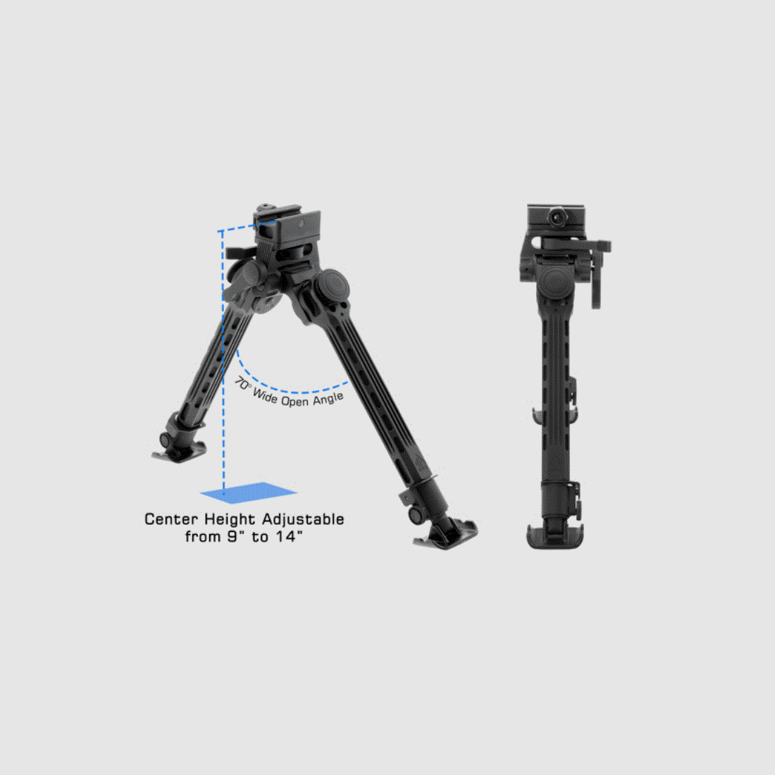 UTG Big Bore Full Stability Bipod, 9″-14″ Center Height