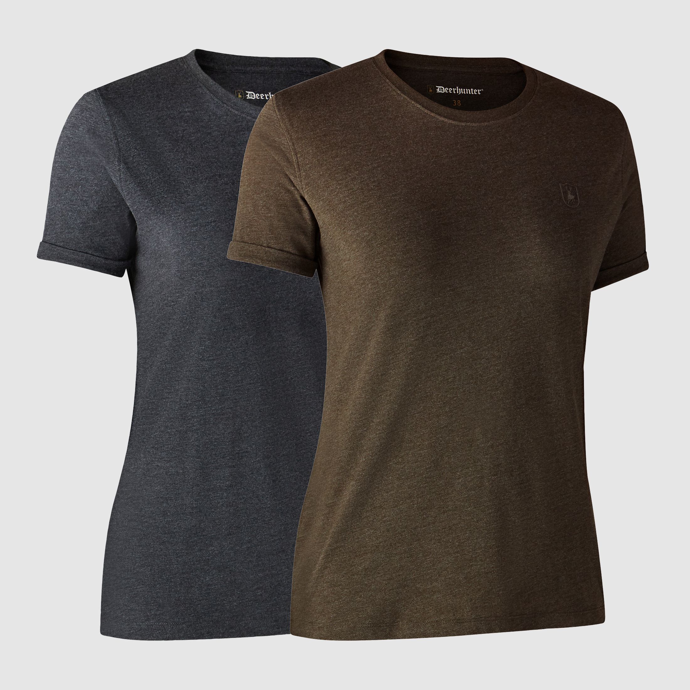 Ladies Basis T-shirt im 2er-Pack - Brown Leaf Melange – Kleidergröße Damen: 44
