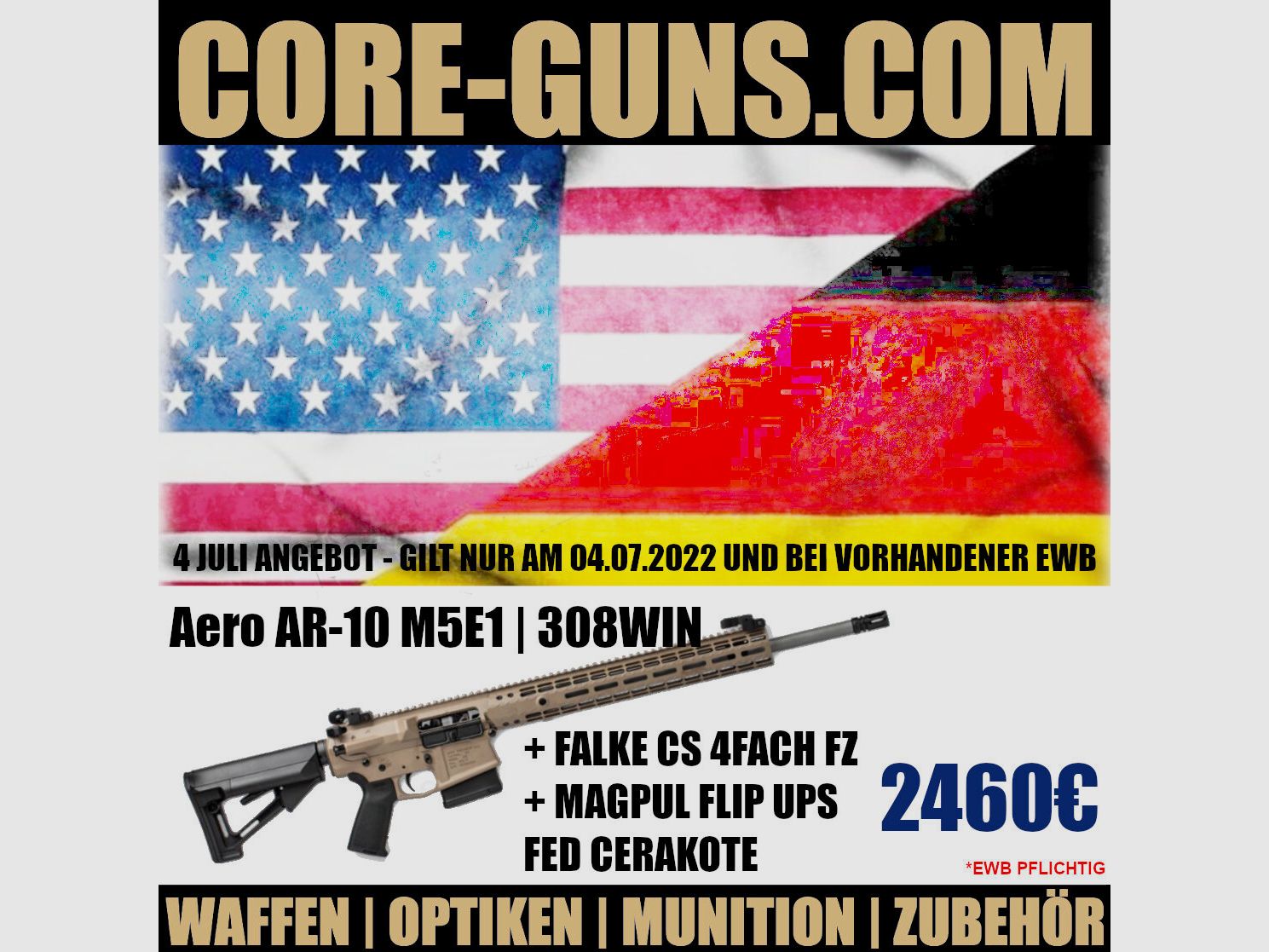 Aero Precision M5E 308Win AR10  Falke CS 4fach ZF  Magpul Flip Up Sights	 NUR AM 4 JULI UND NUR AUF WWW.CORE-GUNS.COM