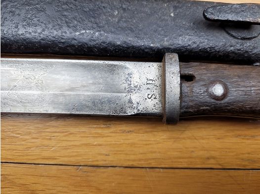 Deutsche Ersatzbayonett S14 – Sehr seltene Fertigung „SD“ – ca. 1915 – Ersatzscheide des Modells. Durchschnittlicher Zustand