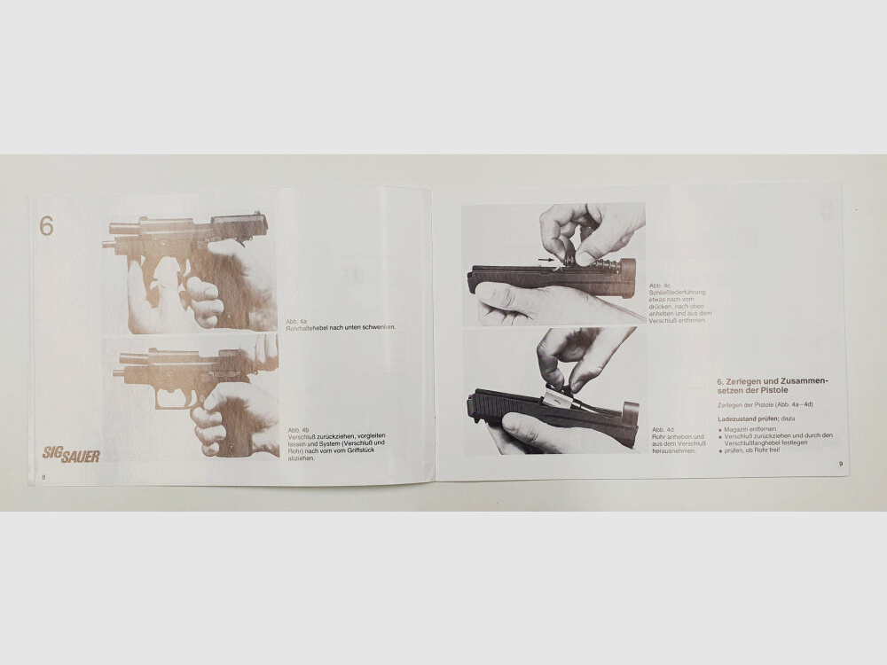 SIG Sauer Kurzbeschreibung und Bedienungsanleitung für die Pistole P6 / P225 9mm x 19 Zustand leicht gebraucht