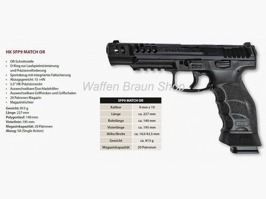 HK-Pistole SFP9-OR Match, Kal. 9 mm Luger, schwarz, inkl. drei 20-Schuss Magazine