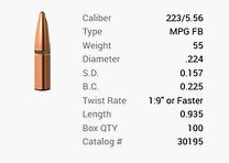 Barnes Geschoss .223/5,56/.224 55GR MPG FB 100 Stück