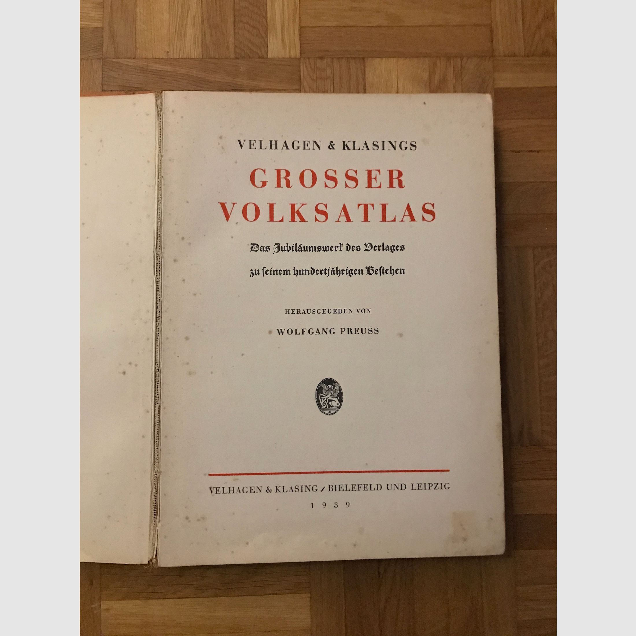 Großer Volksatlas von 1939 mit Landkarte 