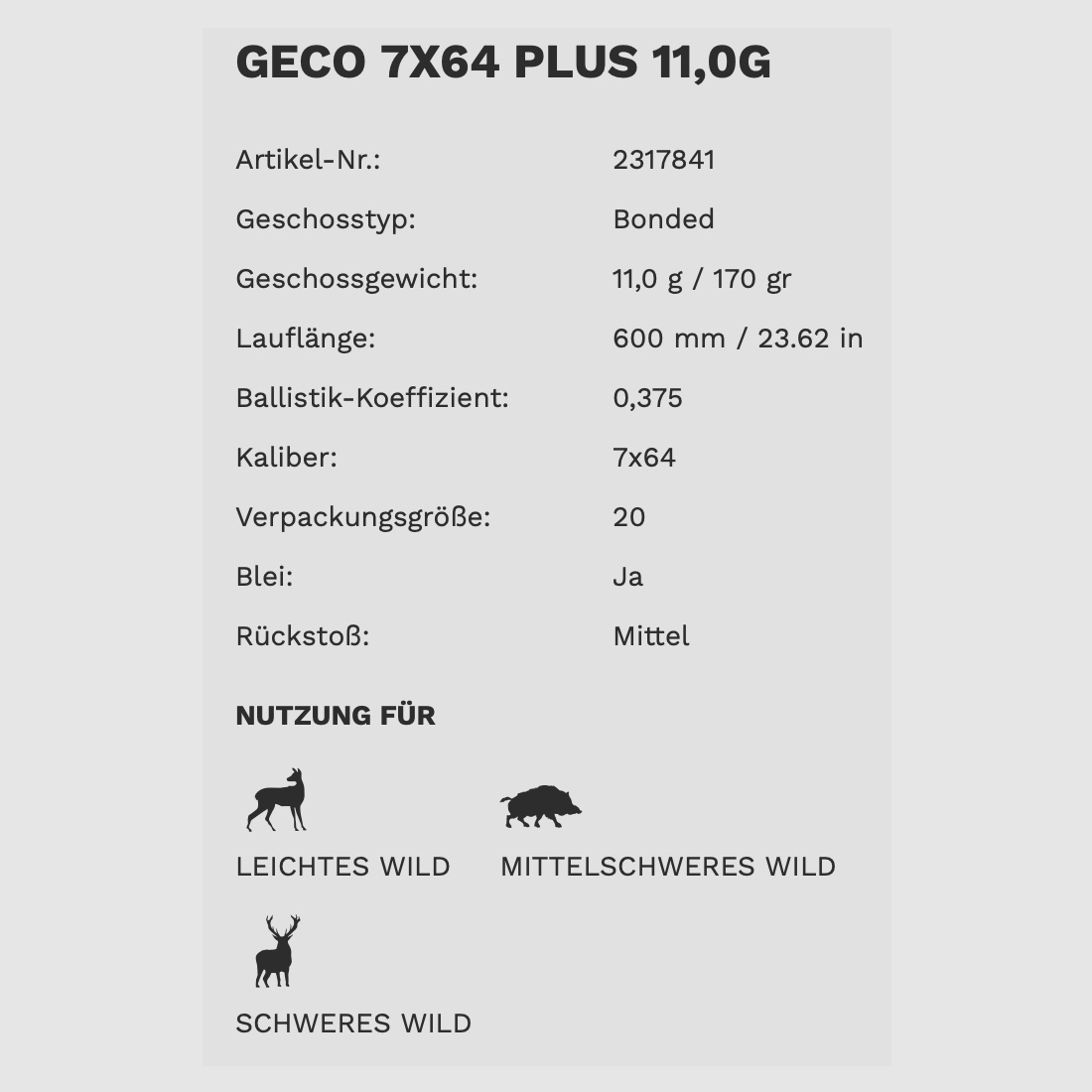 Geco 2317841 7x64 PLUS TLM bonded 11.0g/170grs.