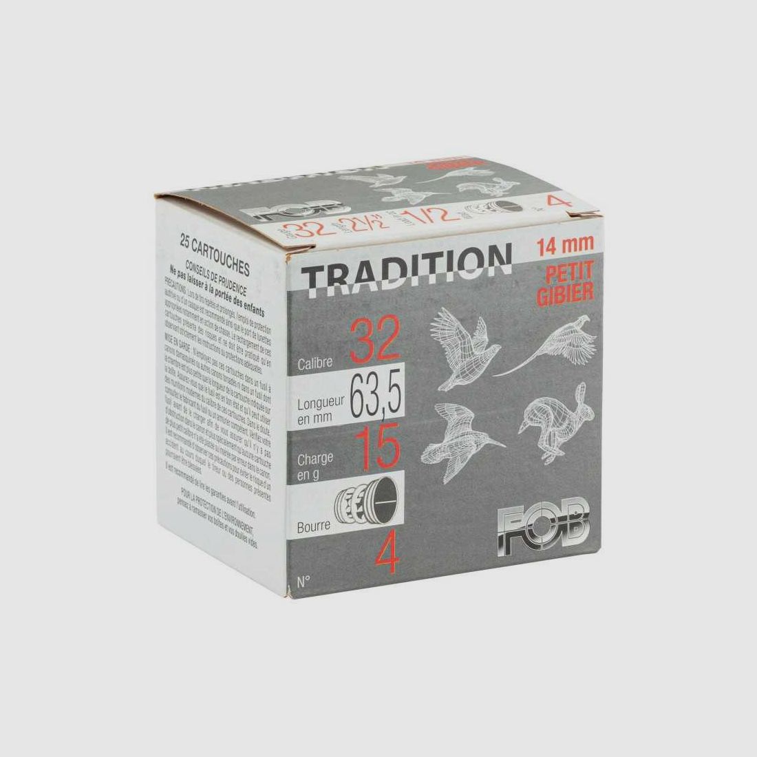 Patronen Fob Tradition - Kal. 14 mm x 25 - Kleines Wild 14 mm Nr. 4, Bild 3 von 4