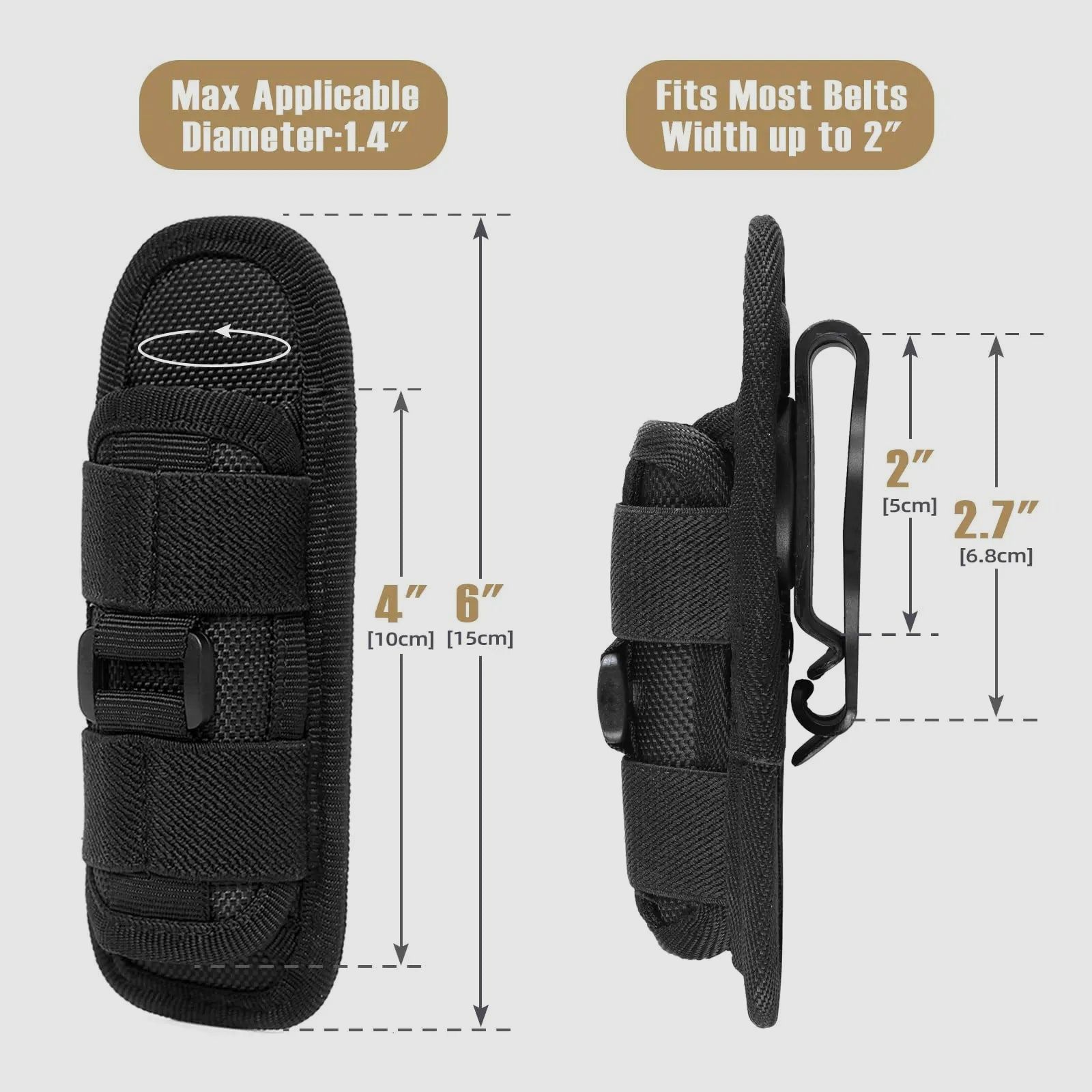 Taktisches Taschenlampen-Holster – 360° drehbar, MOLLE-kompatibel & universell einsetzbar