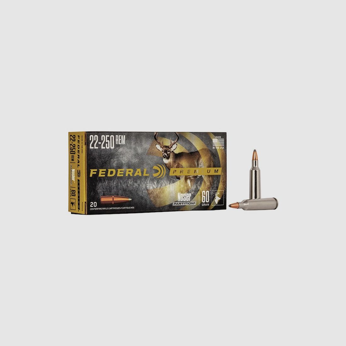 Federal Premium Nosler Partition .22-250 Rem. 60GR 20 Patronen