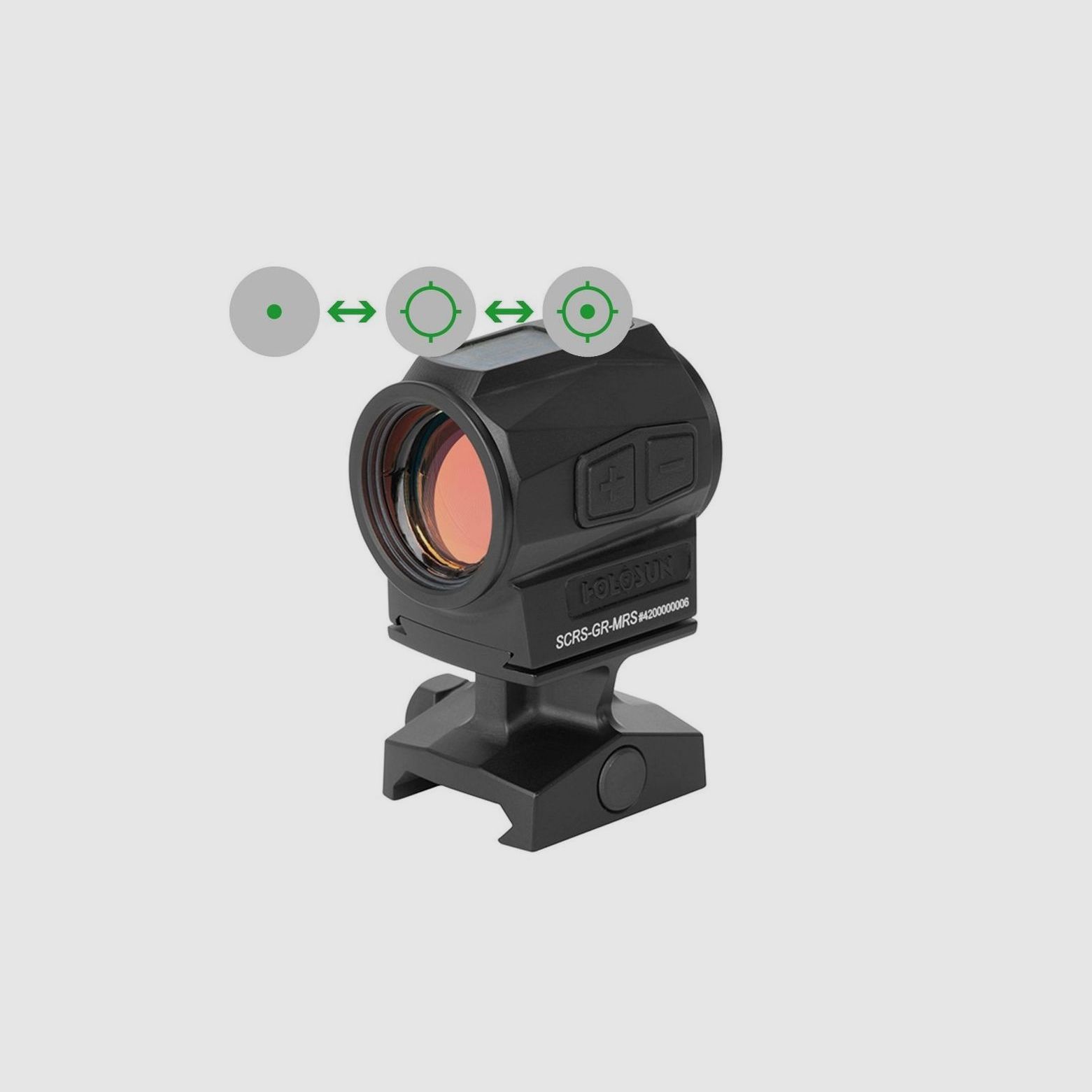 Reflexvisier Holosun, SCRS-GR-MRS, schwarz, 2 MOA Green-Dot & 65 MOA Ring, für Langwaffe