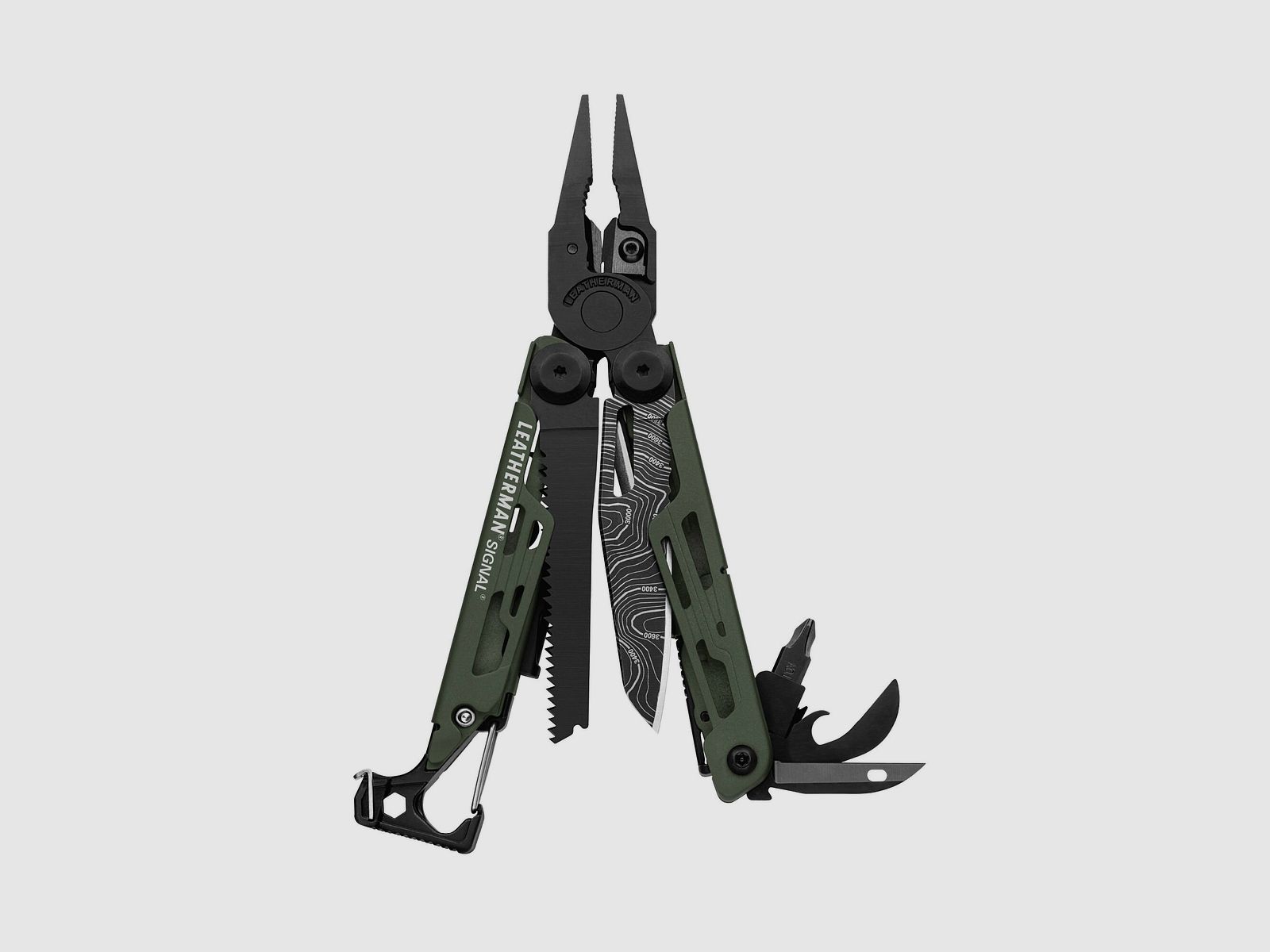 Leatherman SIGNAL Green Topo, Molle Holster, Schwarz, L