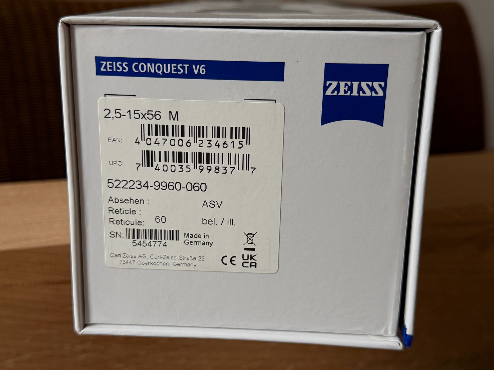 ZEISS riflescope Conquest V6 with rail and ASV-H 2.5-15x56 M