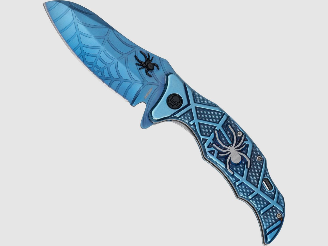 Pocket knife blue Spider with attached spider