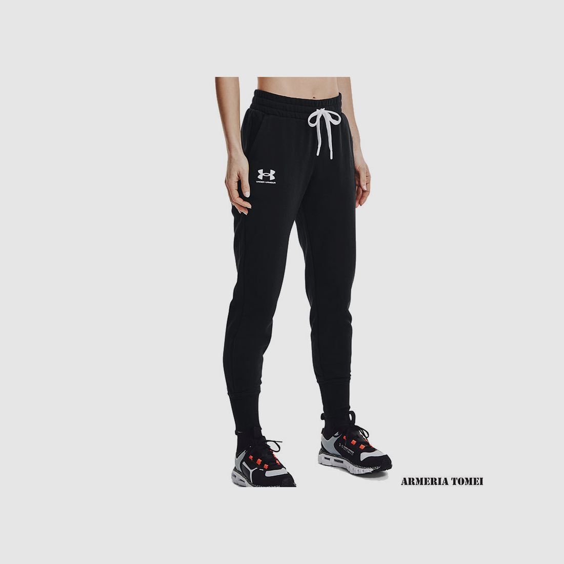 UNDER ARMOUR – DAMES – RIVAL FLEECE JOGGERS Zwart / Wit – 001, afbeelding 3 van 4