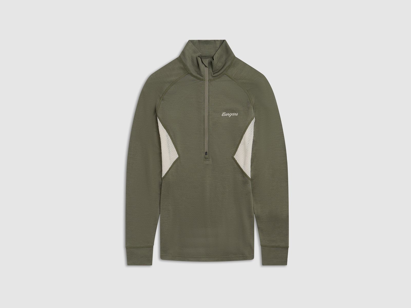 Bergans Inner:Pure Merino Half-Zip Thermoshirt Donna Verde Fango/Crema L