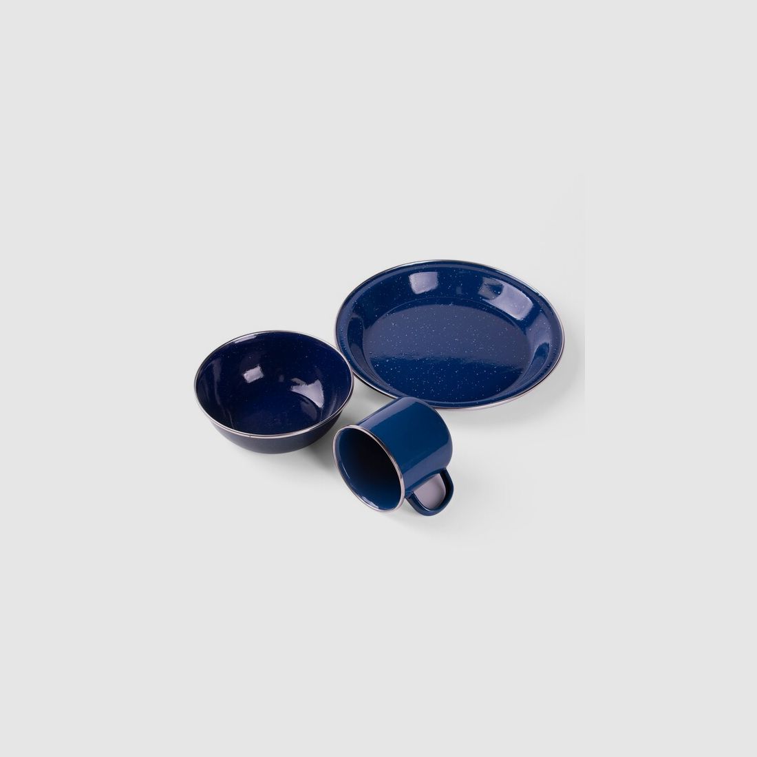 Kleines Emaille Camping-Geschirr-Set 3tlg in Blau - Tasse + Teller + Schüssel