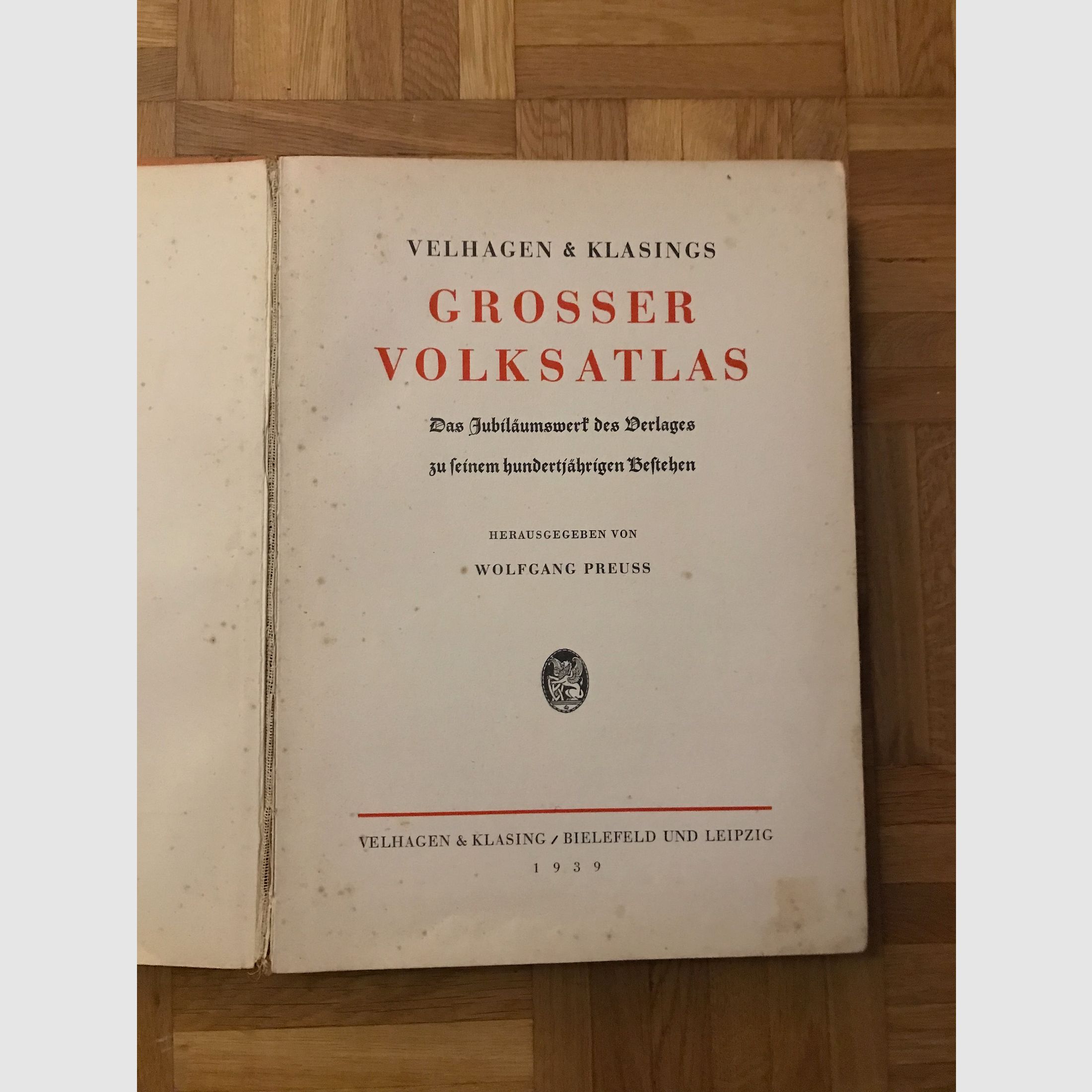 Großer Volksatlas von 1939. Original mit Landkarte 