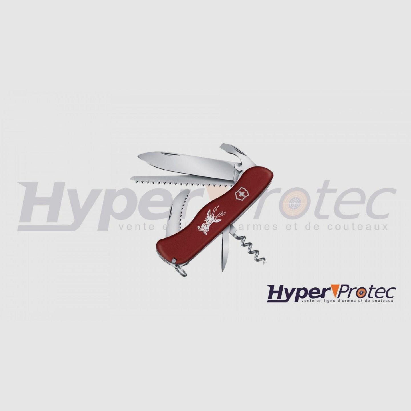 Victorinox Hunter Schweizer Messer mit rotem Griff und Rehmotiv