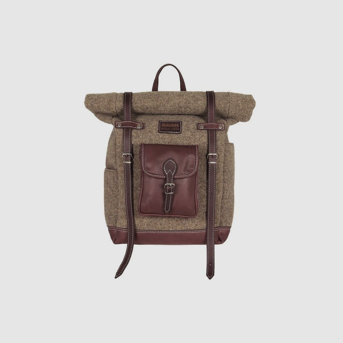 AKAH Rolltop-Rucksack aus Wollfilz und Olivenleder 20-27 L