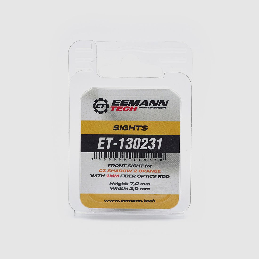 Eemann Tech front sight for CZ SHADOW 2 ORANGE, Squares, with 1mm Fiber Optic Rod, Height: 8.0 mm, Width: 3.0 mm, image 2 of 3
