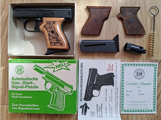 Uwaga kolekcjonerzy!!! Rhöner SM 15 (PTB-83), drewniane okładziny chwytu, zapasowy magazynek, stan TOP