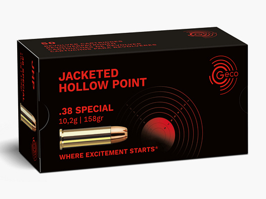 50 Schuss GECO .38 SPECIAL JHP Präzsionpatronen | Fangschussmunition Hohlspitz 158gr 10,2g #2317717