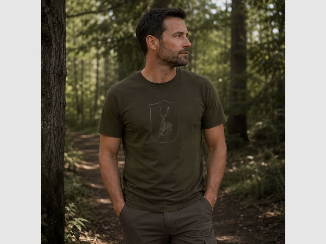 T-shirt Deerhunter ciervo caqui viscosa de bambú algodón stretch, imagen 1 de 10