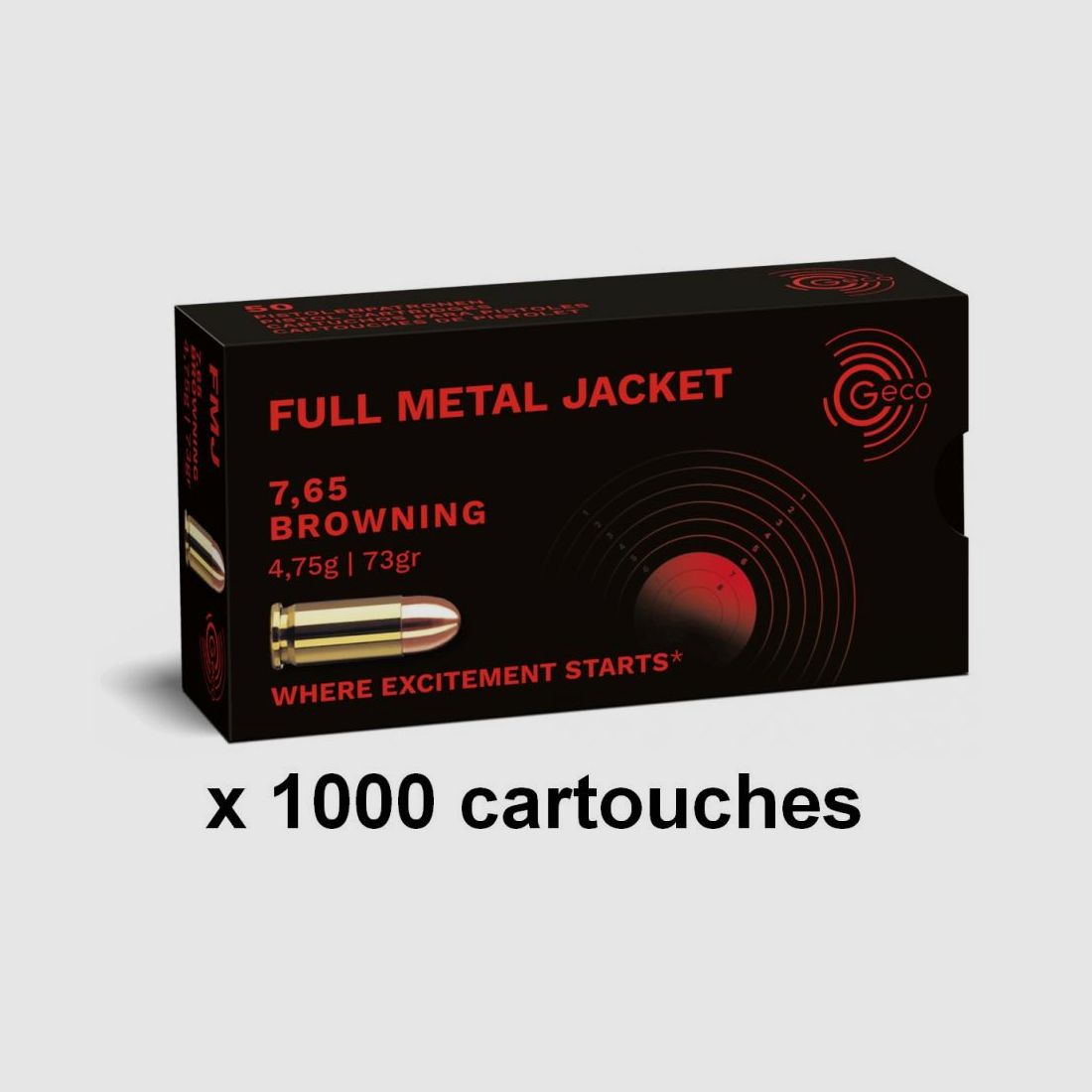 GECO .32ACP (7,65mm) 4.75g 73gr FMJ Full Metal Jacket FMJ x1000, image 1 sur 3