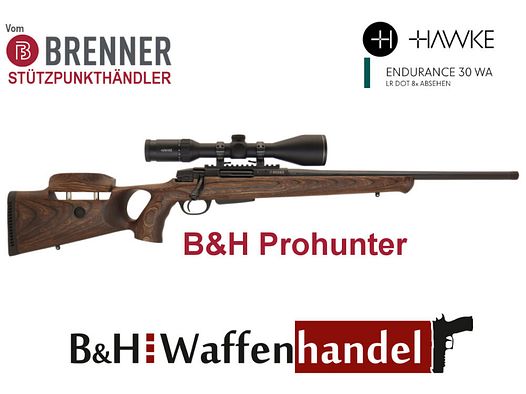 Brenner Komplettpaket:	 BR20 B&H Prohunter Lochschaft mit Hawke Endurance 3-12x56 fertig montiert