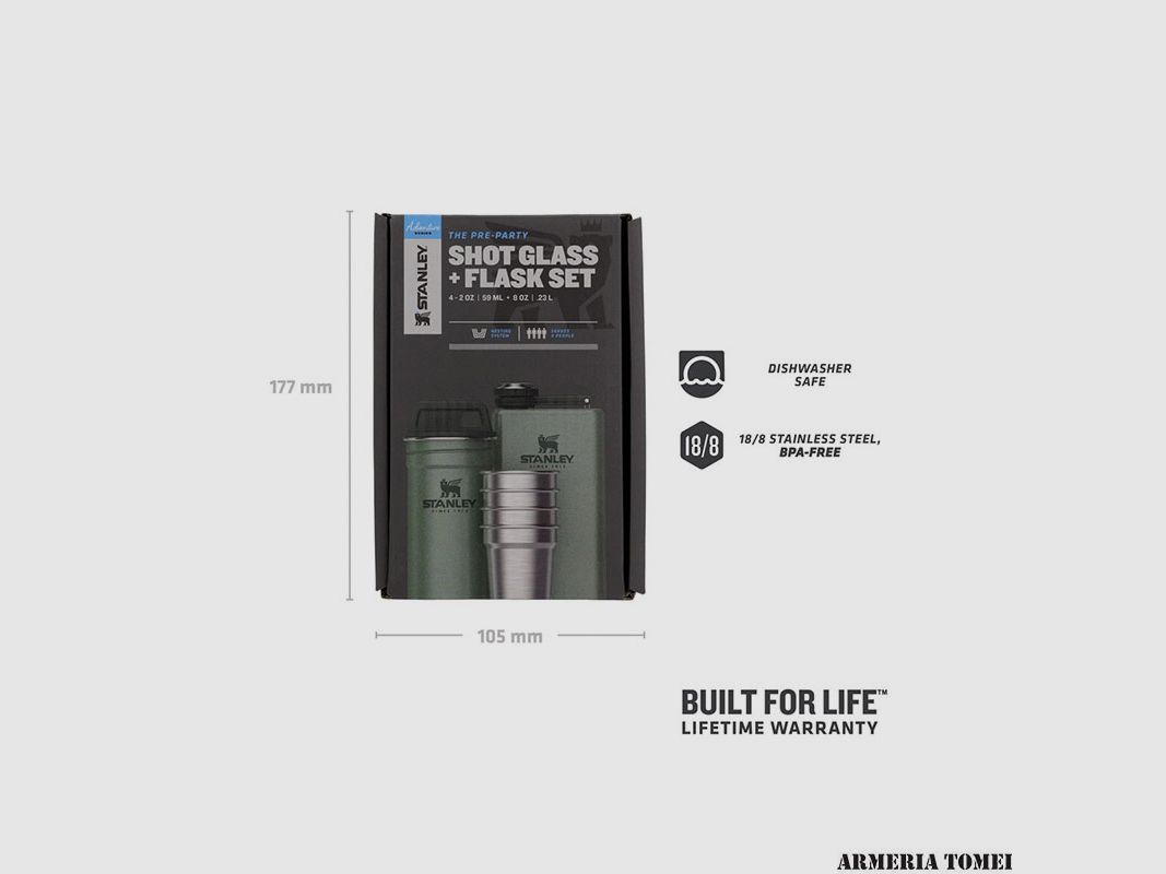 STANLEY – ADVENTURE PRE-PARTY SHOT GLASS + FLASK SET 6 pz Hammertone Green, immagine 3 di 3