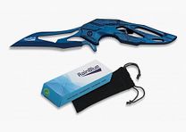 spring-assisted Karambit pocket knife - blue skeleton knife with clip