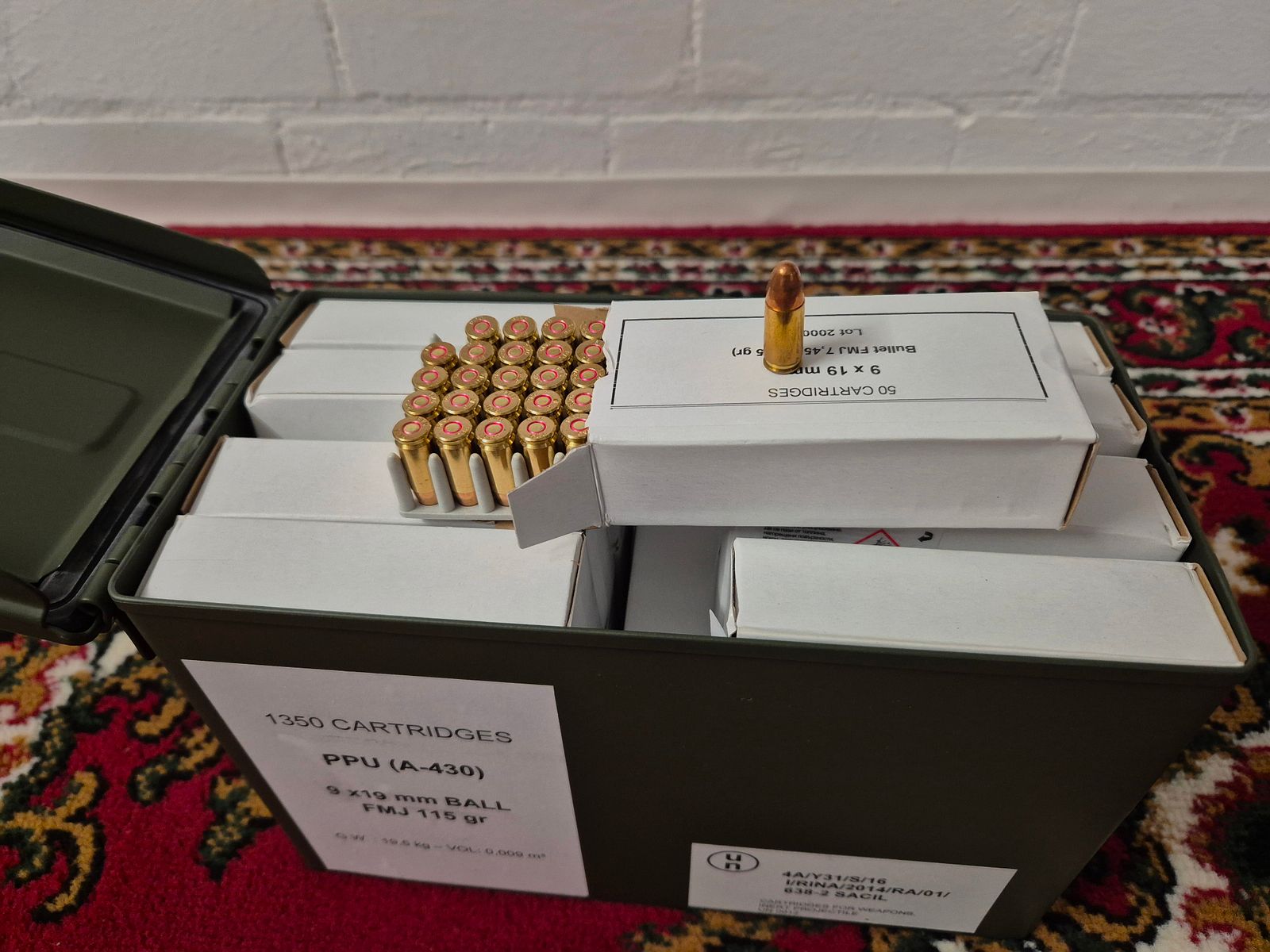 1350 Schuss 9x19 Luger PPU 115grs Vollmantel Nato Box