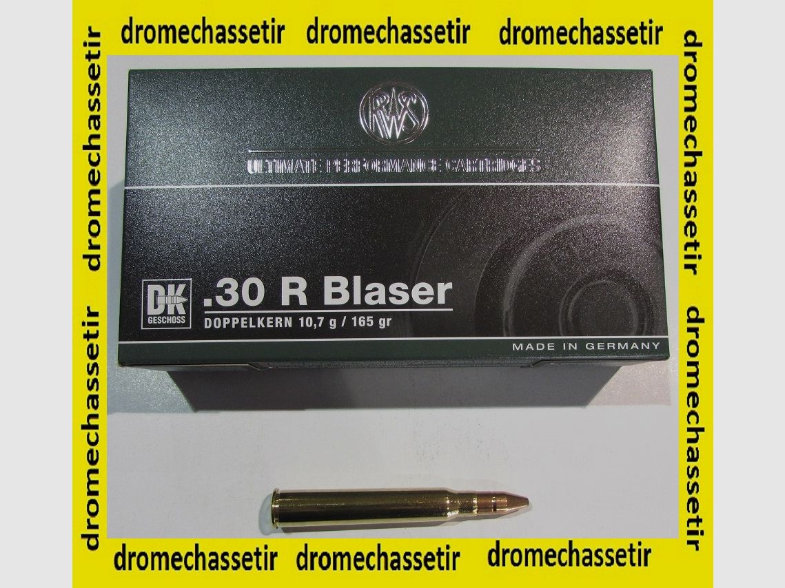 1 Box mit 20 Patronen RWS Kaliber 30R Blaser, DK 165 Grain, 10,7 Gramm