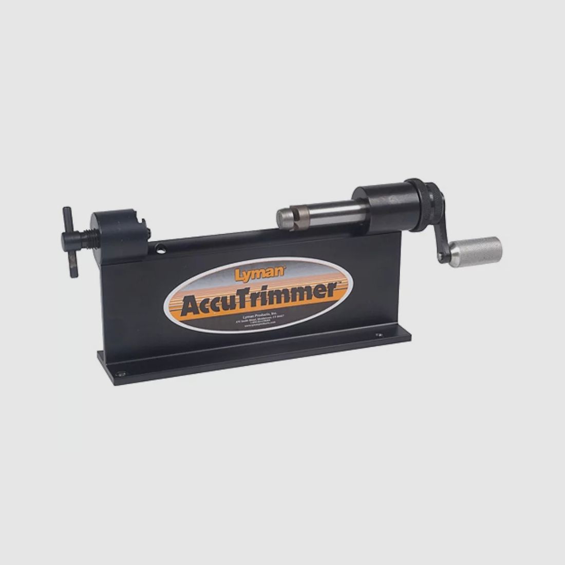Lyman Accutrimmer / Hülsentrimmer für .50 BMG mit Pilot und Hülsenhalter, Handbetrieb mit Kurbel