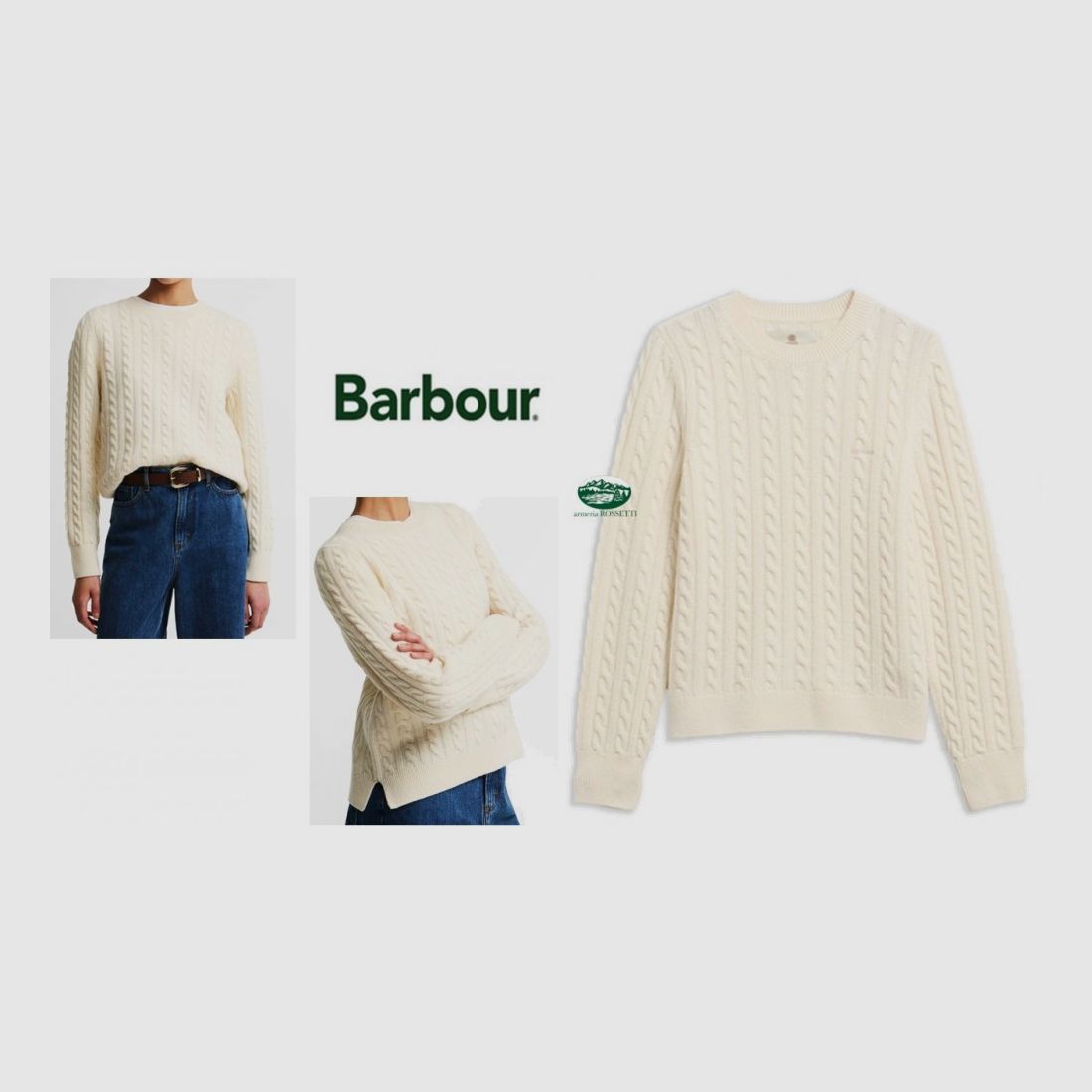 BARBOUR Pullover Ashdown mit Zopfmuster in der Farbe Creme für Damen