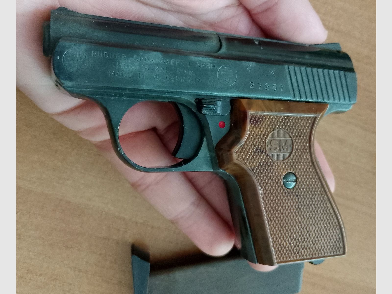 Alte Rhöner SM 15 Kal. 8 mm Knall im ersten PTB 83 mit Verpackung!