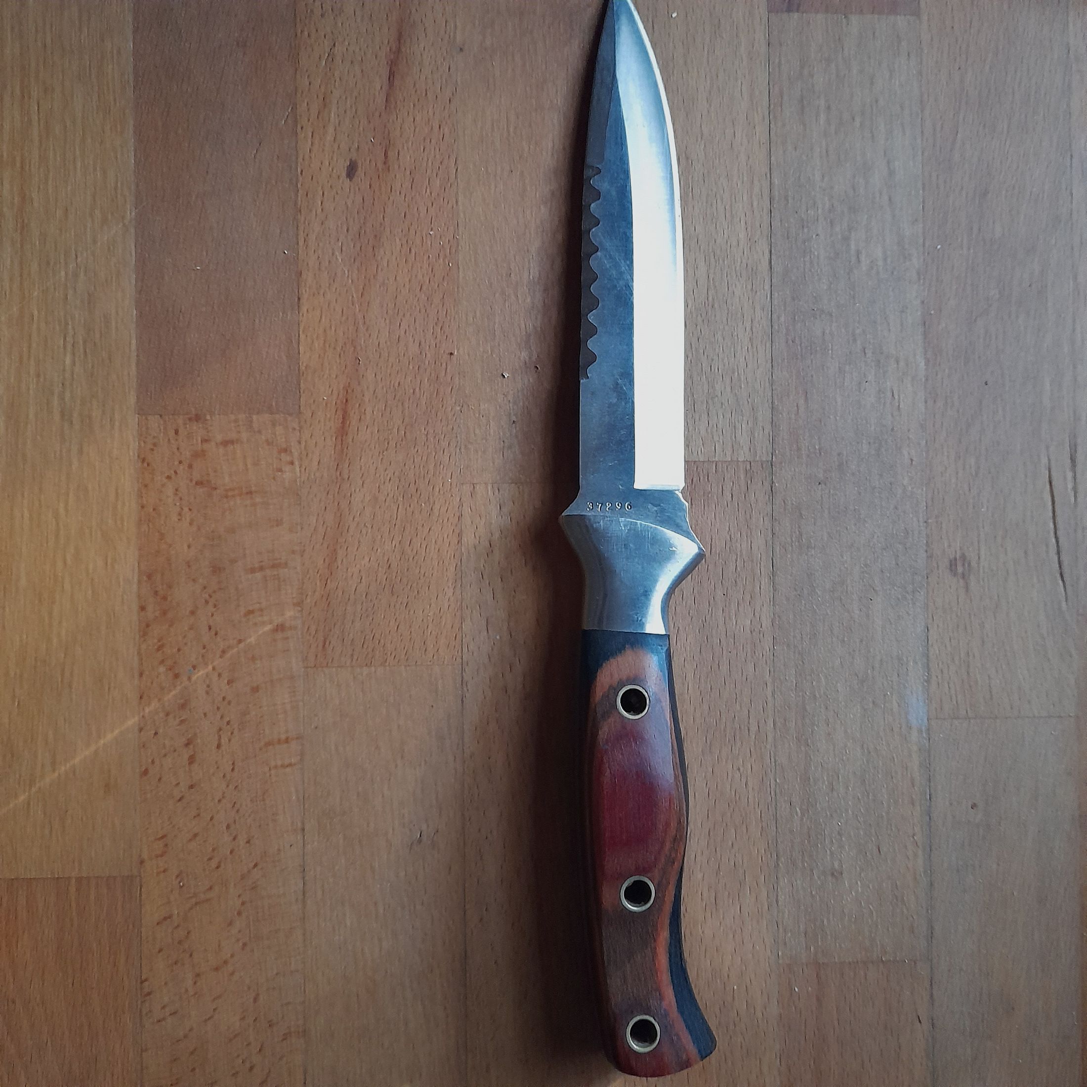 Jagdmesser Stainless Steel 440 Nr.  37296 in schwarzer Lederscheide mit Schleifstein