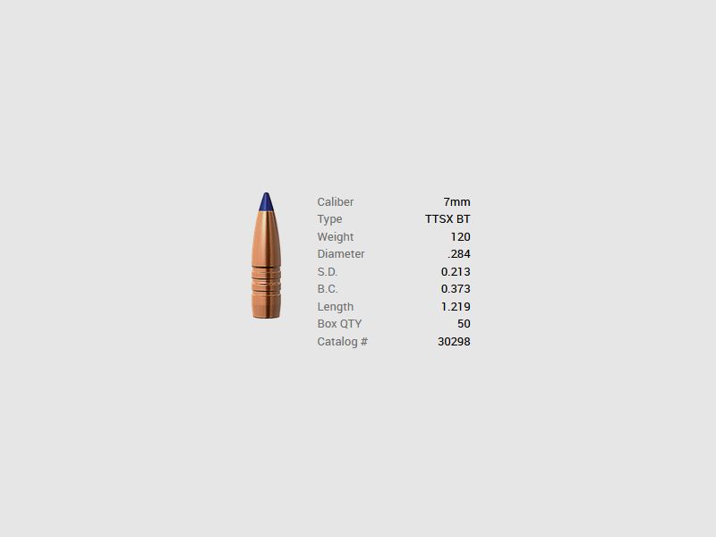 Barnes Geschoss 7mm/.284 120GR Tipped TSX BT 50 Stück