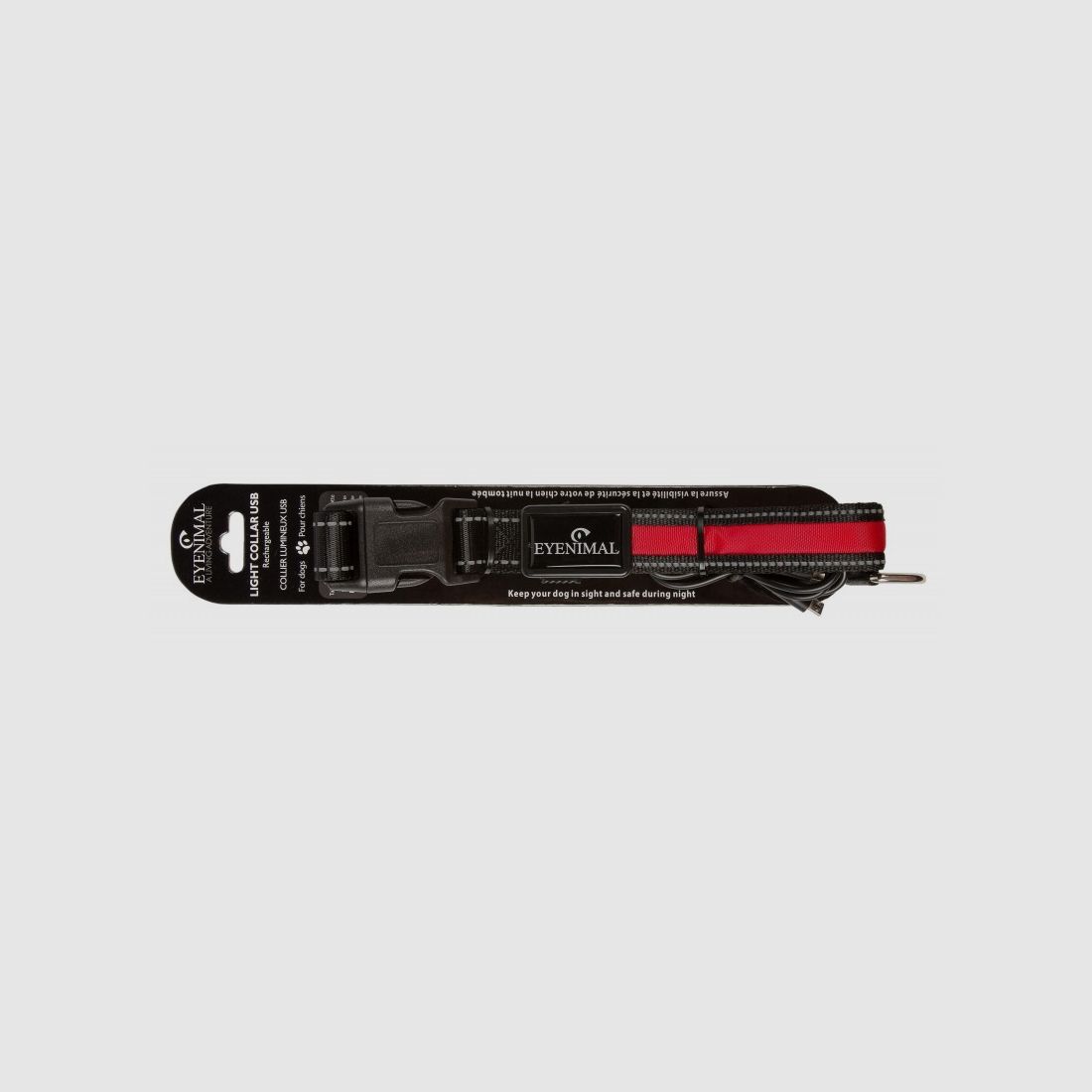 Collier lumineux USB rechargeable rouge - taille L, image 5 sur 5