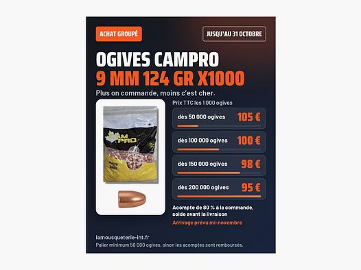 CAMPRO KOGELS 9MM 124GR FCP RN x1000 - GROEP AANKOOP