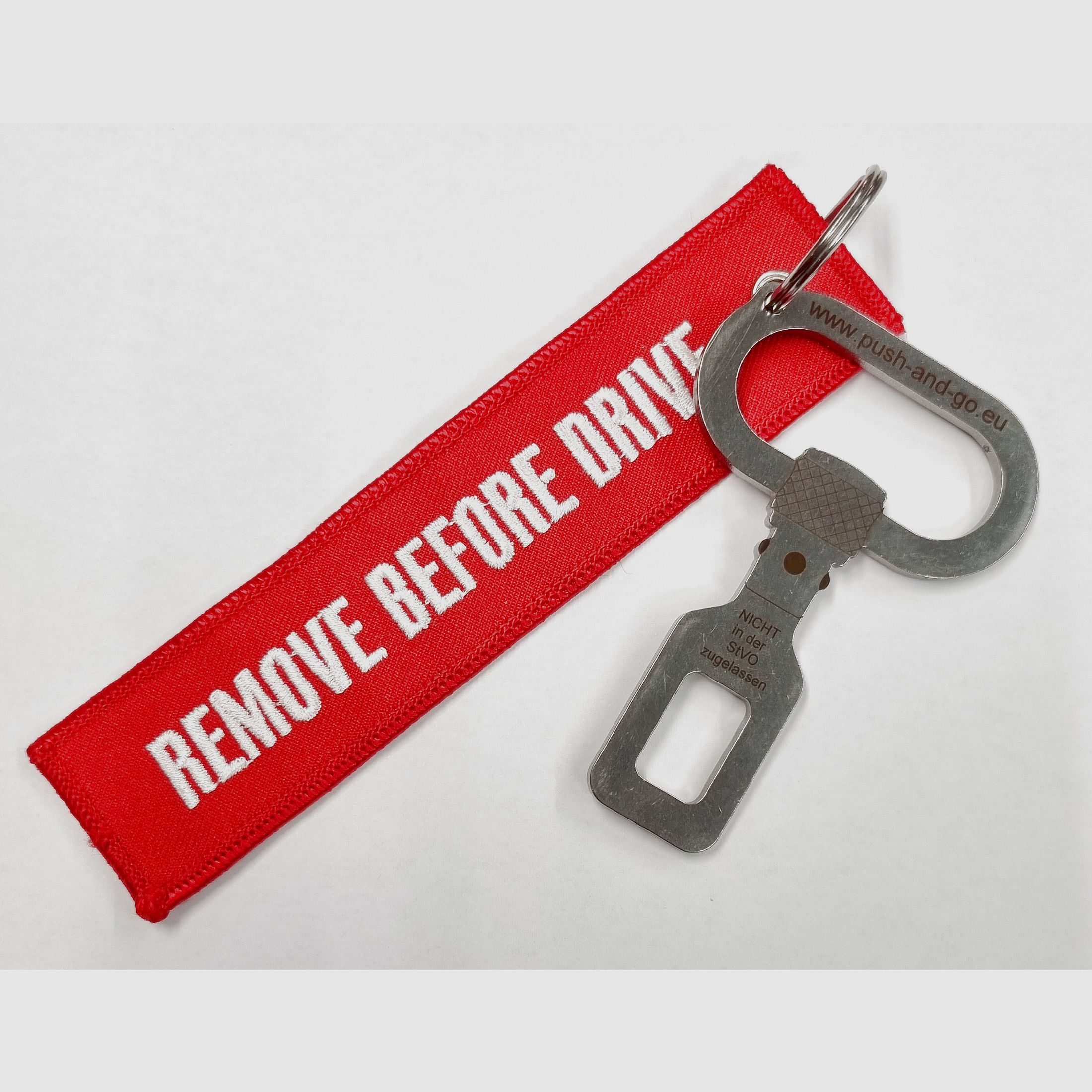 Halder-Druckknopfriemenbügel Gurtalarmstopper mit Warnfahne Jagd