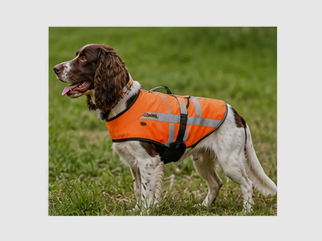 Reflektierende orangefarbene Weste für Hund Epagneul und Springer, Bild 1 von 8