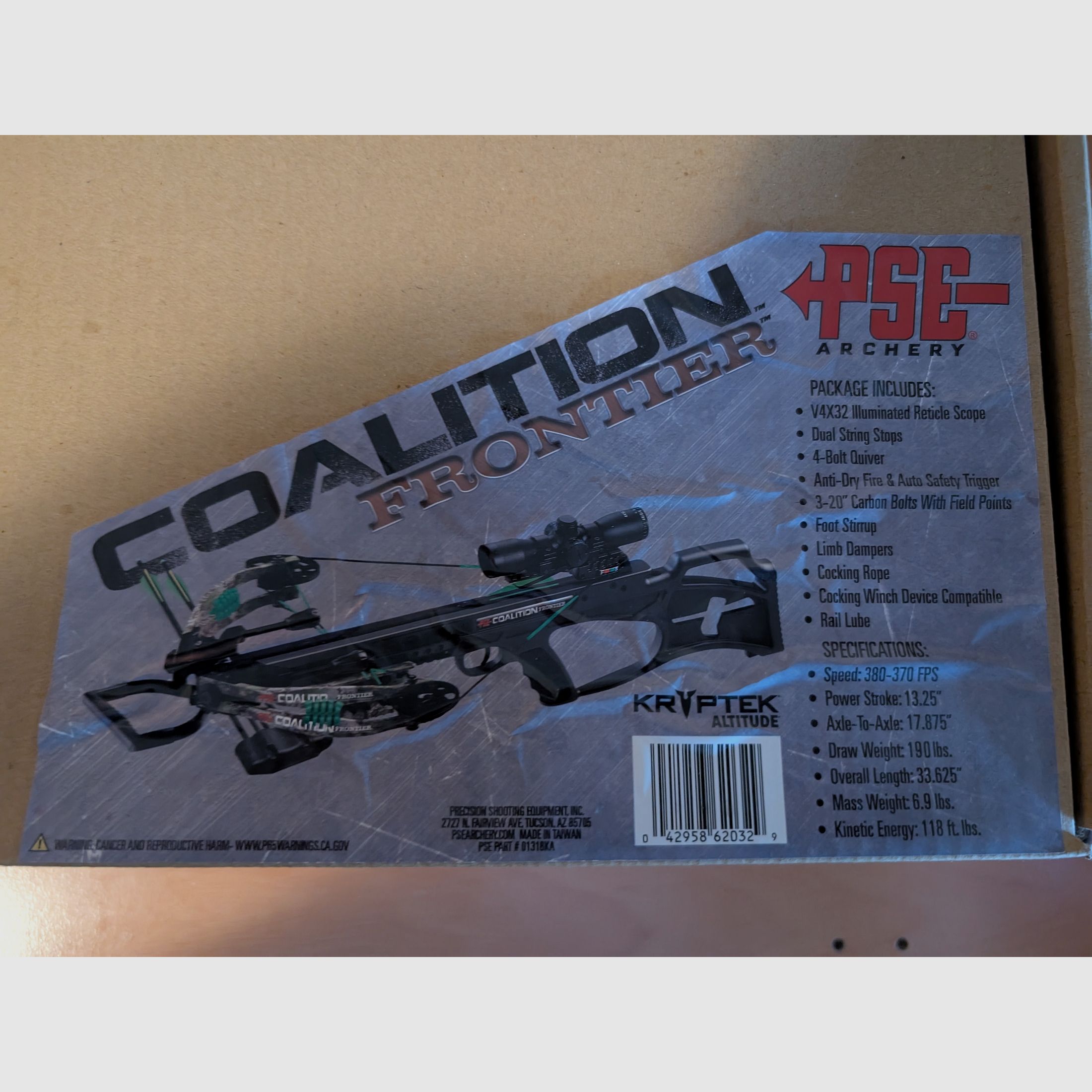 PSE Archery "Coalition Frontier" Armbrust (190 lbs, 380 FPS) + Visier
