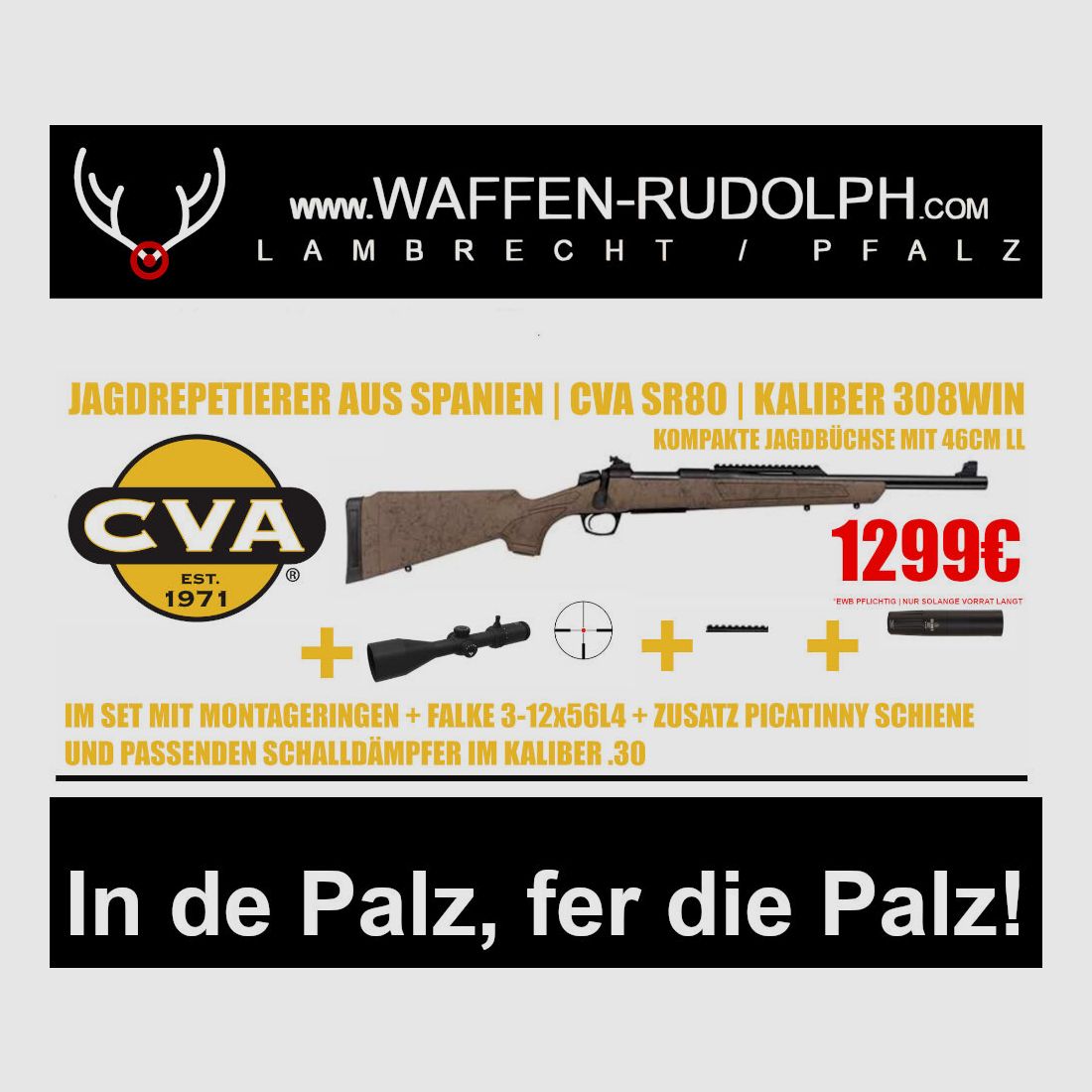 CVA Cascade SR80 Repetierbüchse im SET mit SD und Optik Neu aus dem Hause CVA und als ERSTES in der Pfalz