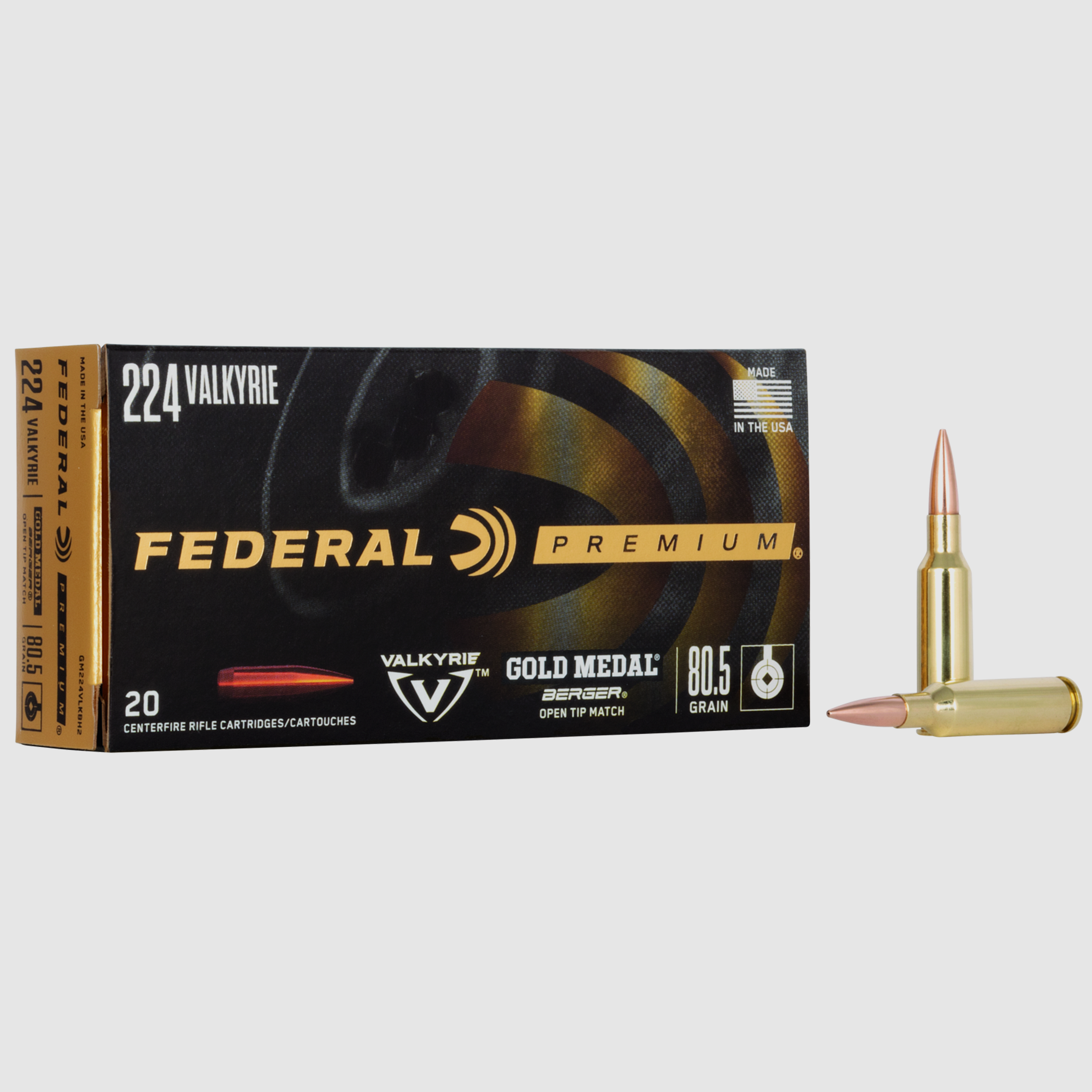 Federal Büchsenmunition Gold Medal .224 Valkyrie 5,2g Berger BT Target